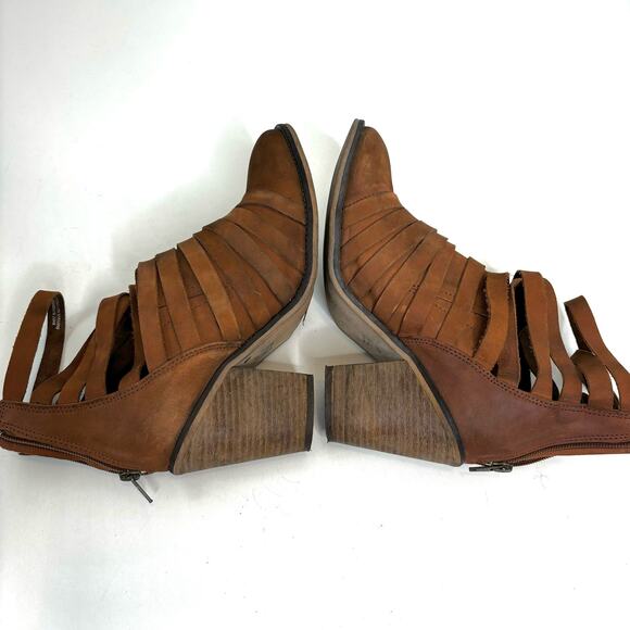Free People Hybrid Strappy Stacked Heel Leather Ankle Boots Brown 41, 10 - Picture 9 of 9
